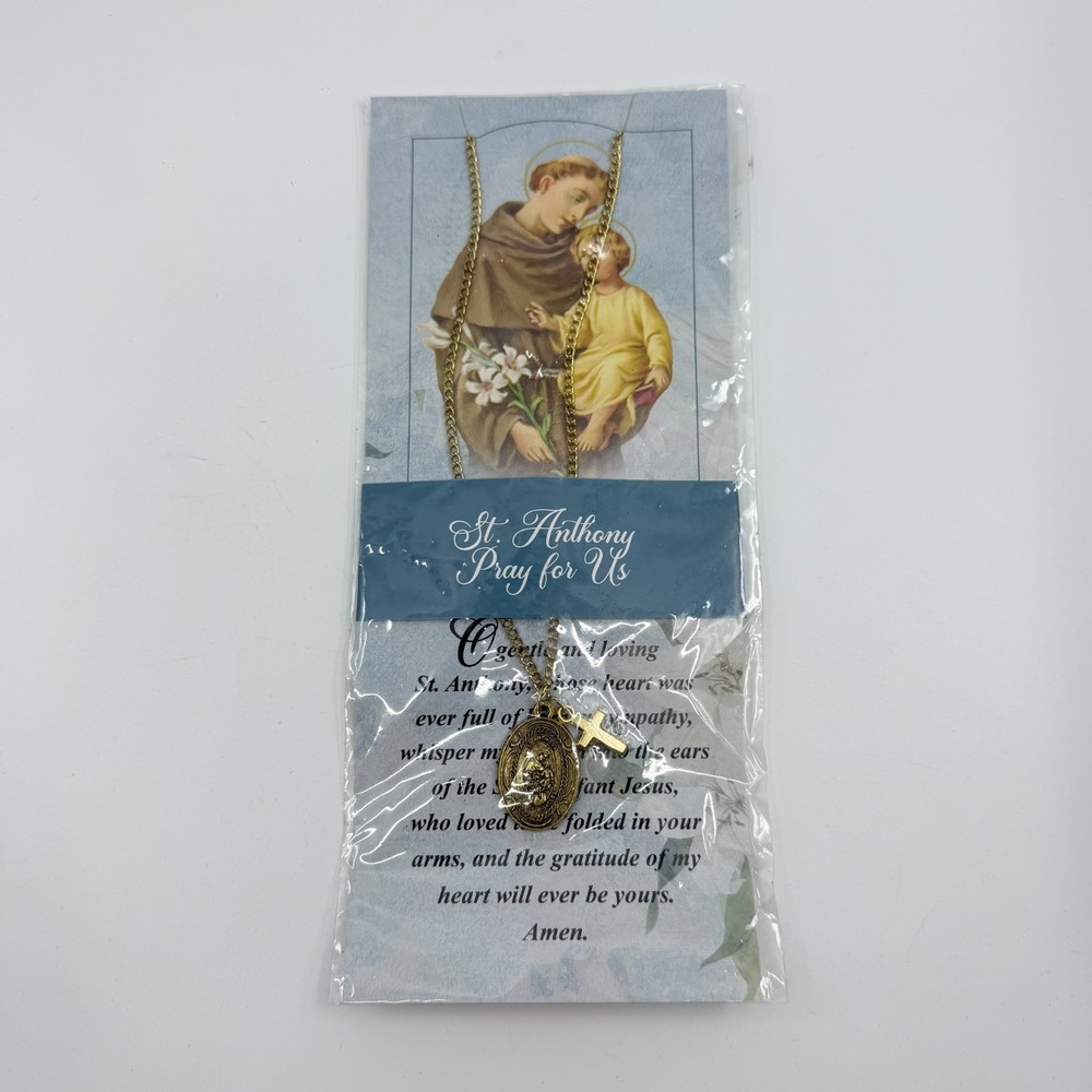 St. Anthony Pendant Necklace Gold Tone Religious Devotional Spiritual Jewelry